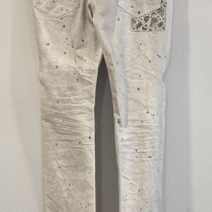 Men's Straight Jeans in White, With Black Dots